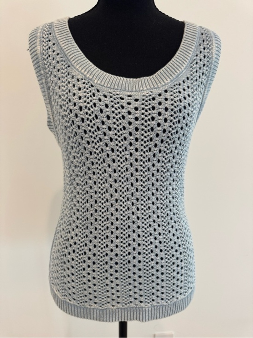 NWT, YFB, Young Fabulous & Broke, S  Blue Open-Knit Sleeveless Sweater Tank